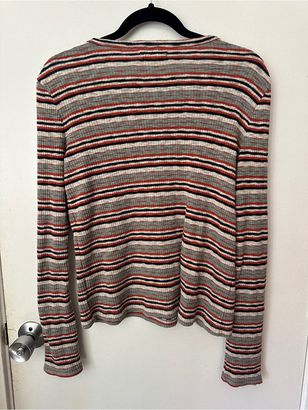 Madewell Striped Ribbed Long Sleeve Top - Red, Gray, Navy, Cream - Picture 7 of 8